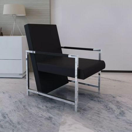 Armchair with Chrome Feet Artificial Leather Black