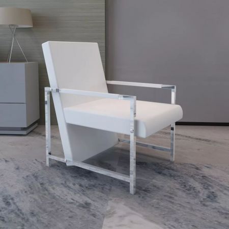 Armchair with Chrome Feet Artificial Leather White
