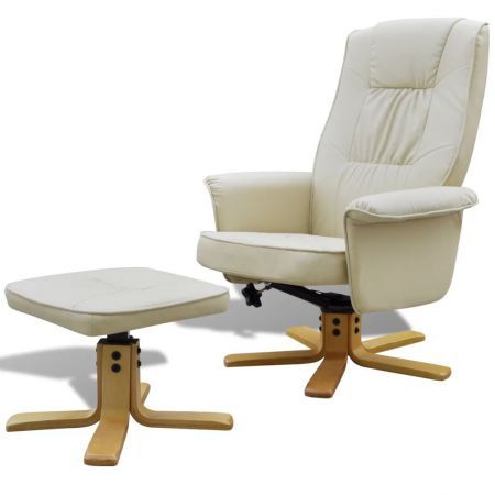 Armchair Footrest Adjustable Artificial Leather Cream White