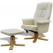 Armchair Footrest Adjustable Artificial Leather Cream White
