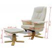 Armchair Footrest Adjustable Artificial Leather Cream White