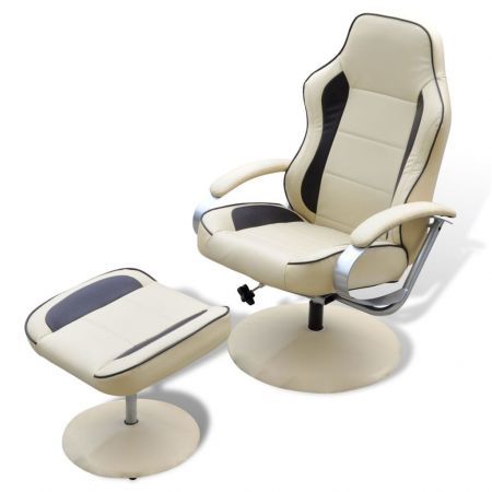 Armchair Footrest Adjustable Artificial Leather Cream White