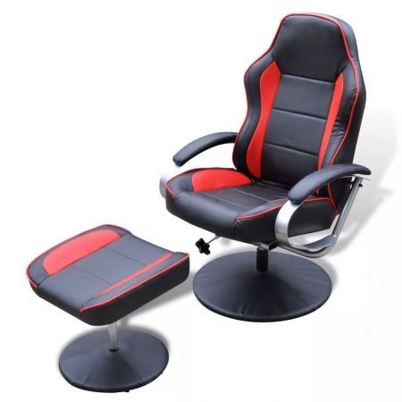 Armchair with Footrest Adjustable Artificial Leather Black/Red