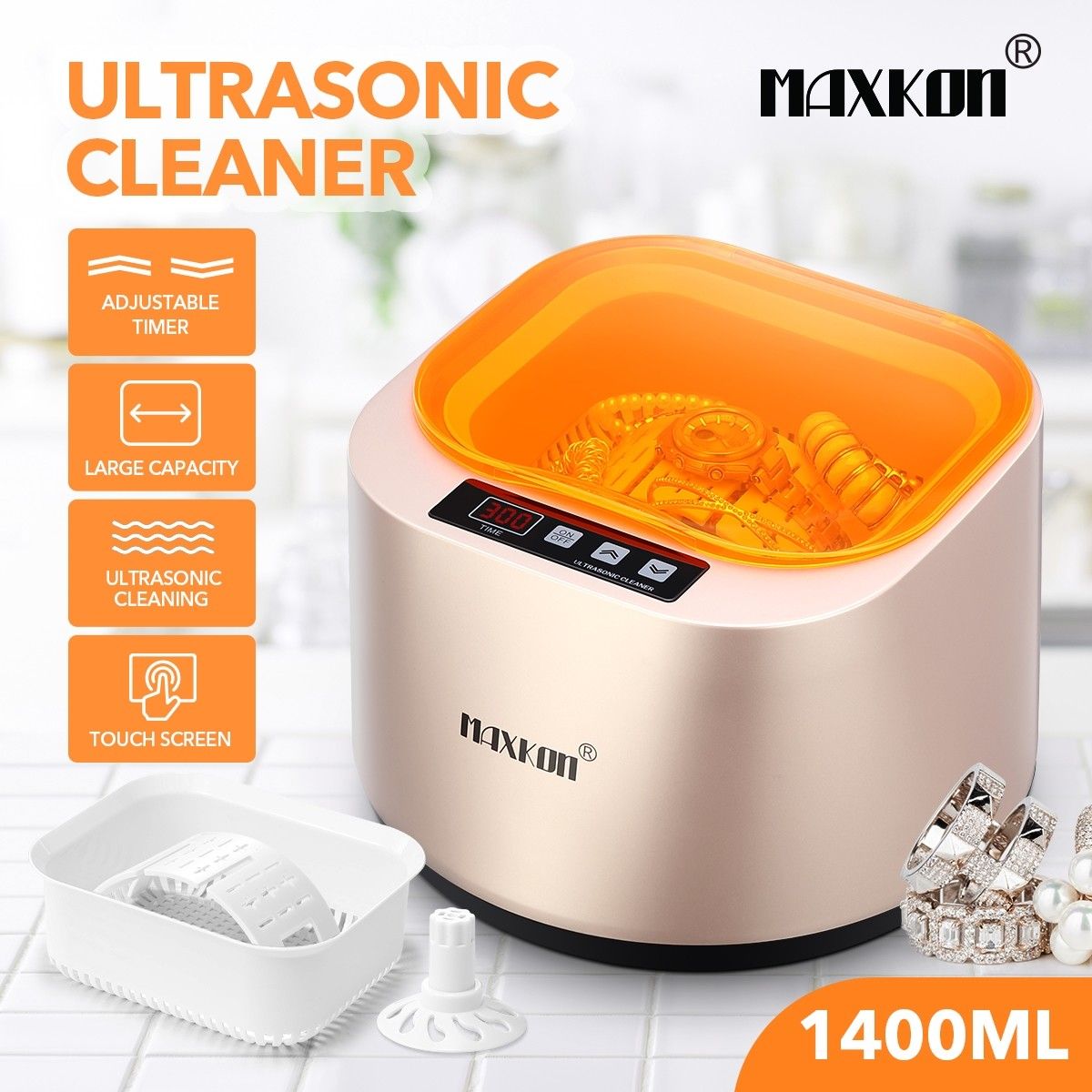 MAXKON 1400ml High Power Ultrasonic Cleaner Jewellery Glasses Cleaning with Digital Timer