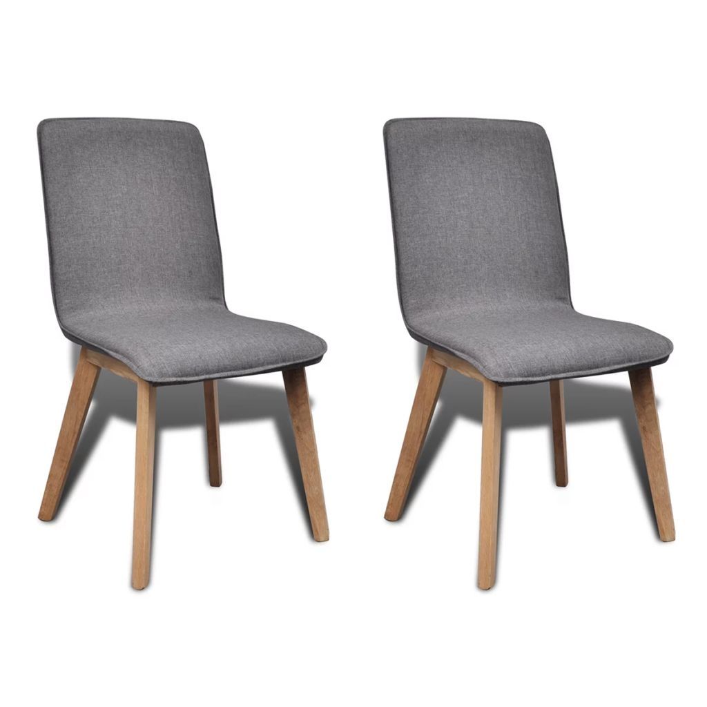 Dining Chairs 2 pcs Light Grey Fabric and Solid Oak Wood