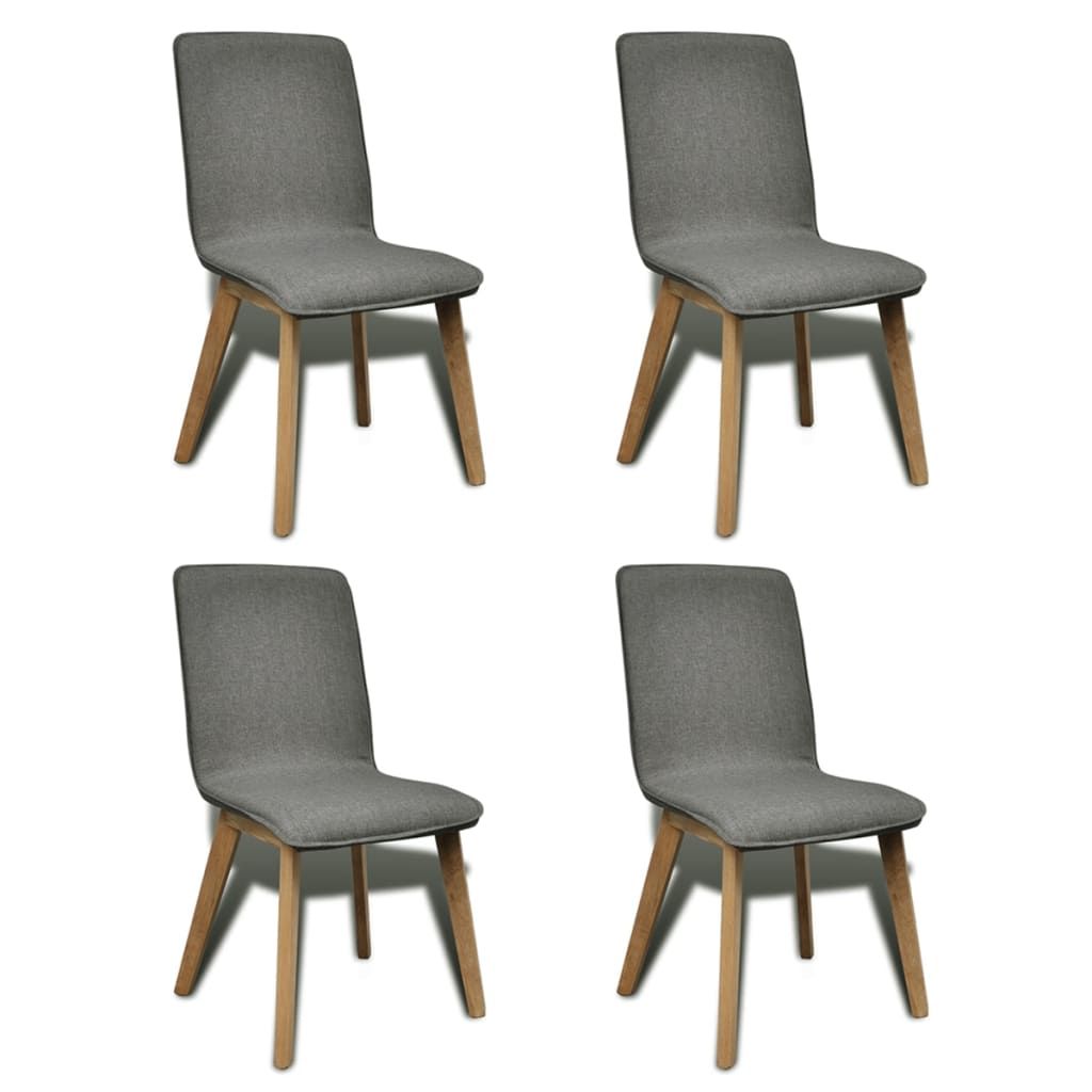 Dining Chairs 4 pcs Light Grey Fabric and Solid Oak Wood