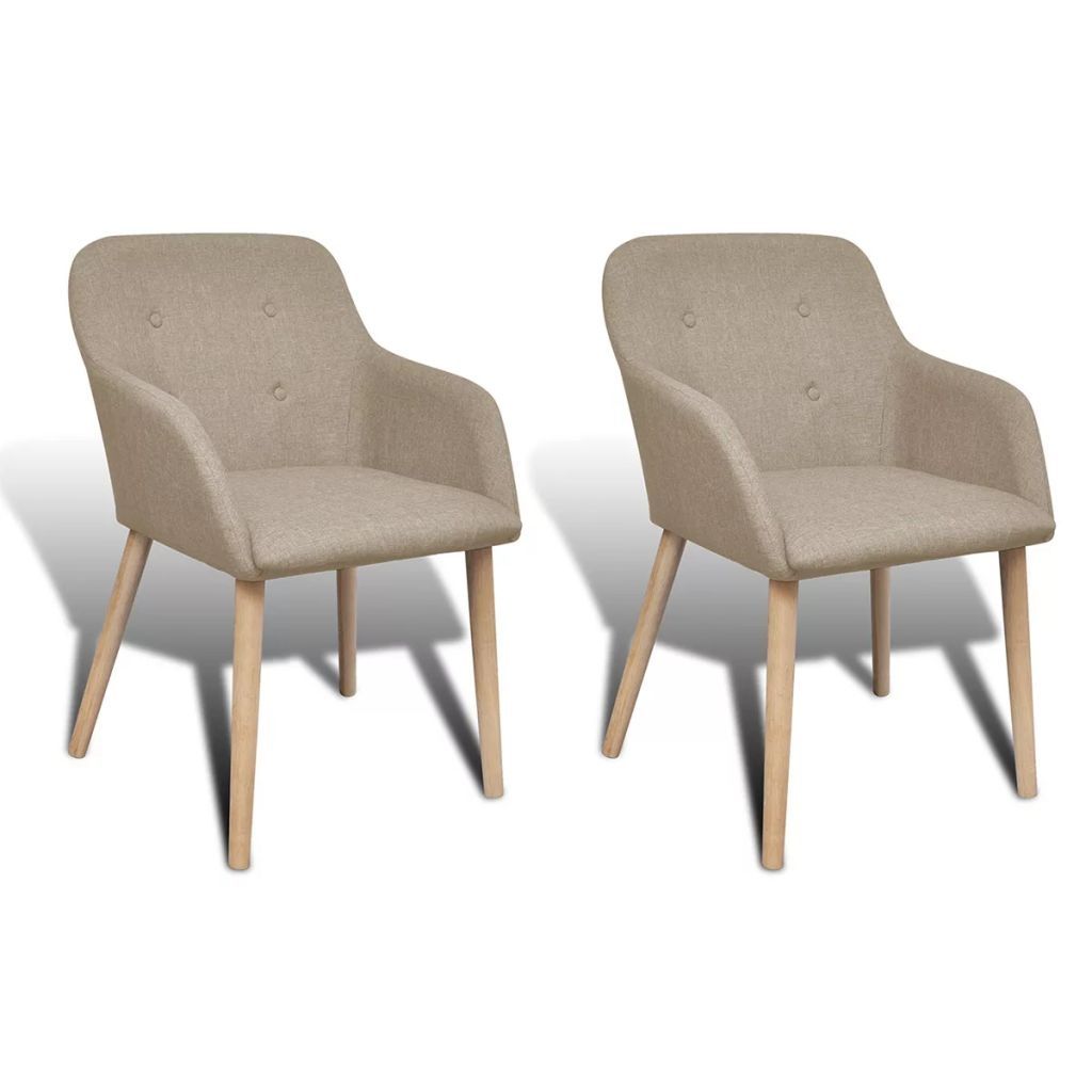 Dining Chairs 2 pcs Beige Fabric and Solid Oak Wood