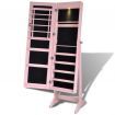 Pink Free Standing Jewellery Cabinet with LED Light and Mirror Door