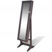 Brown Free Standing Jewellery Cabinet with LED Light and Mirror Door