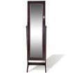 Brown Free Standing Jewellery Cabinet with LED Light and Mirror Door