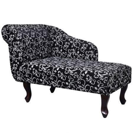 Chaise Longue with Floral Pattern Fabric Black and White