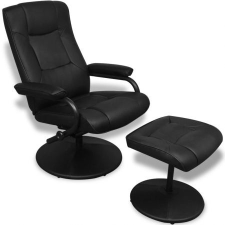 TV Armchair with Foot Stool Artificial Leather Black