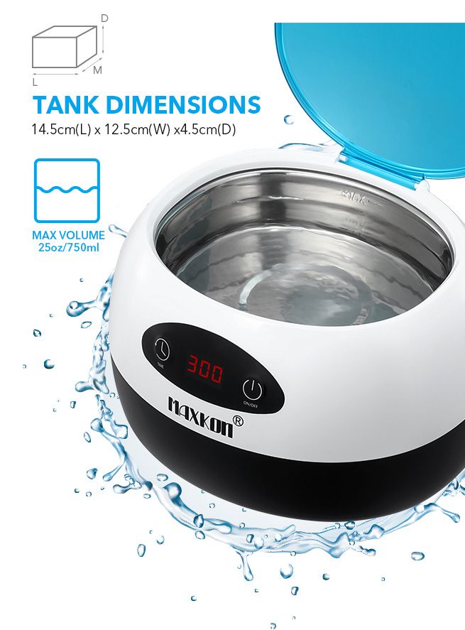 750ml Touch Screen Ultrasonic Jewellery Cleaner for Rings Necklaces Watches Glasses