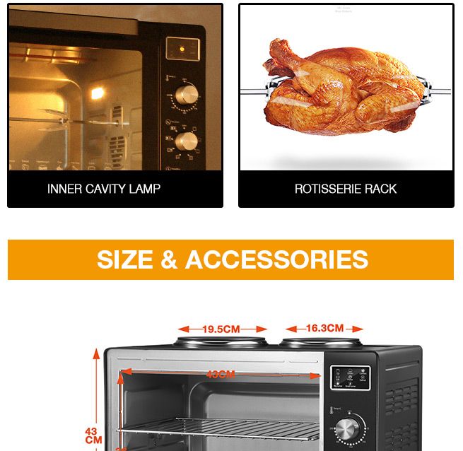 Maxkon New 60L Benchtop Convection Oven Rotisserie Portable Toaster ...