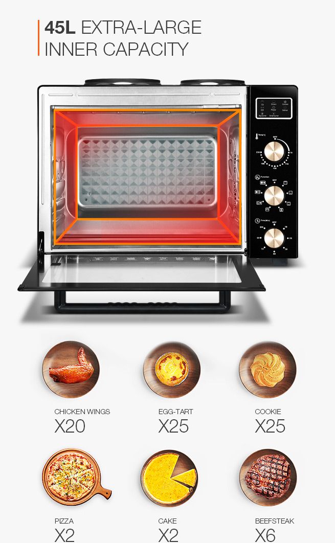 Maxkon New 45L Benchtop Convection Oven Rotisserie Portable Toaster