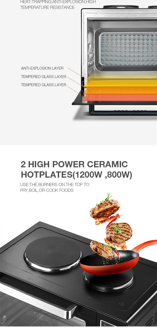 Maxkon New 45L Benchtop Convection Oven Rotisserie Portable Toaster with Hot Plates Crazy Sales
