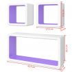 3 White-purple MDF Floating Wall Display Shelf Cubes Book/DVD Storage
