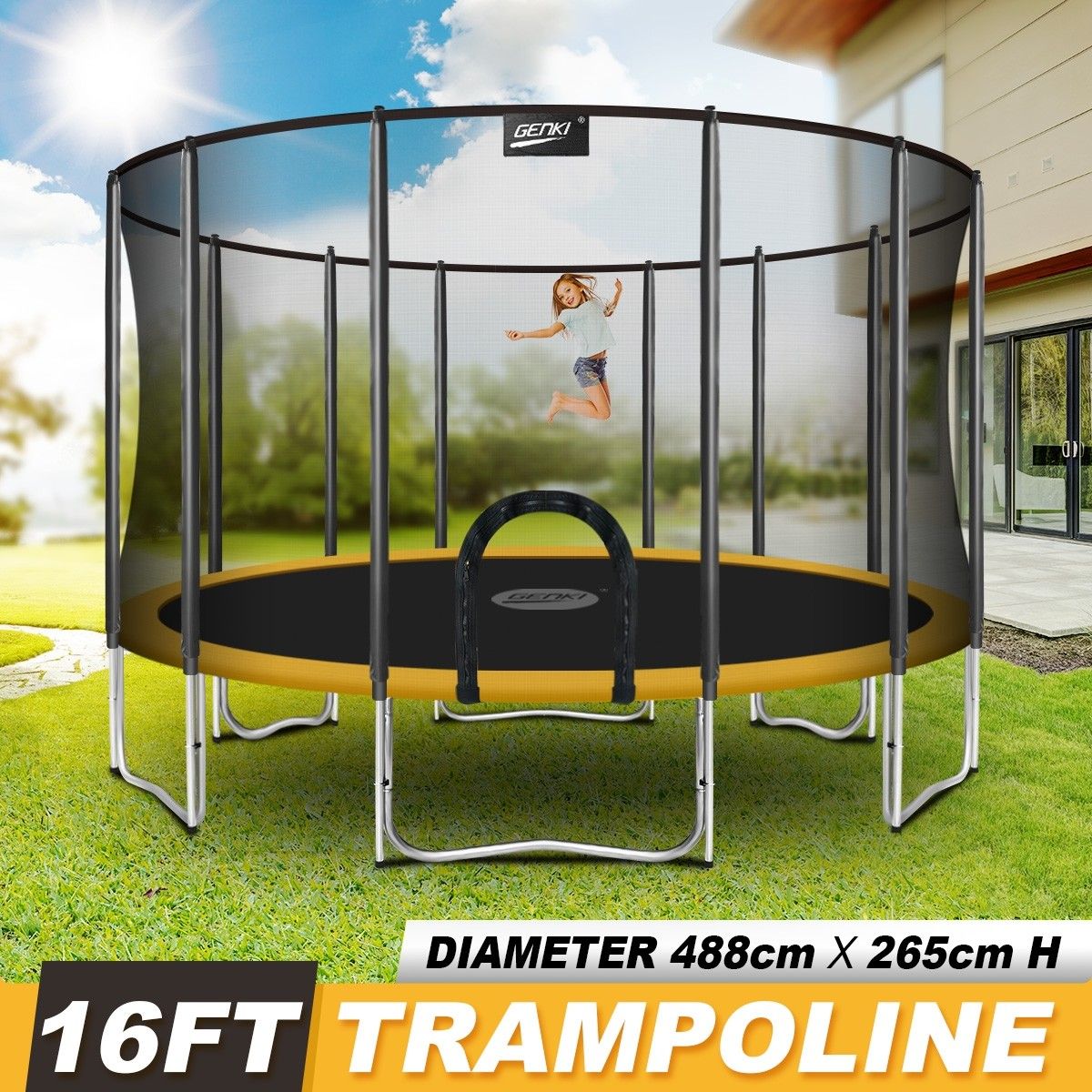 Genki 16ft Trampoline with Safety Enclosure Net