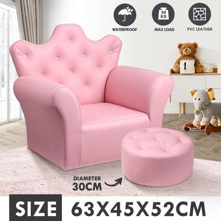 Kidbot Kids Armchair Crystal Princess Sofa Couch Pvc Leather With