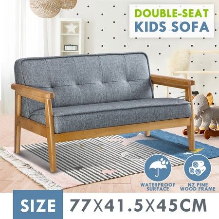 Kidbot Kids Toddler 2 Seater Sofa Couch Children Lounge Chair Wood