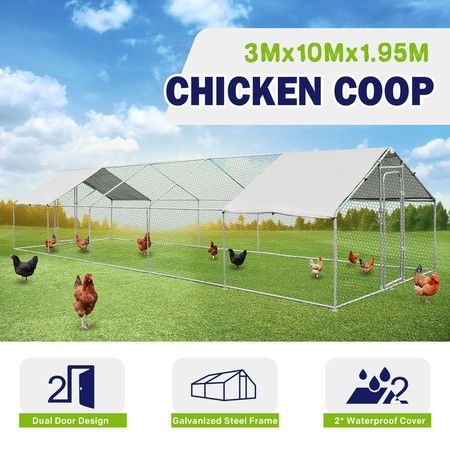 New Extra Large Chicken Coop Metal Guinea Pig House Rabbit Hutch Outdoor Cage 3 x 10 x 1.95m