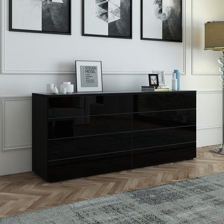 Black High Gloss Finish Modern Bedroom Furniture 8 Drawer Chest of Drawers 
