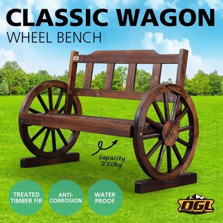 Wooden Garden Bench Outdoor Furniture with Wagon Wheel 