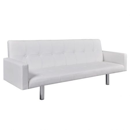 Sofa Bed with Armrest White Artificial Leather