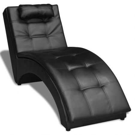 Chaise Longue with Pillow Artificial Leather Black
