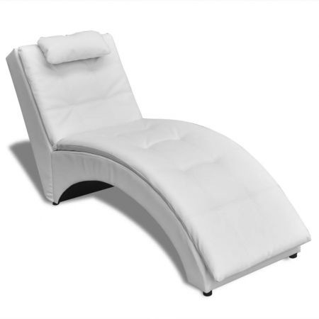 Chaise Longue with Pillow Artificial Leather White