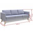 Sofa 3-Seater Fabric Light Grey