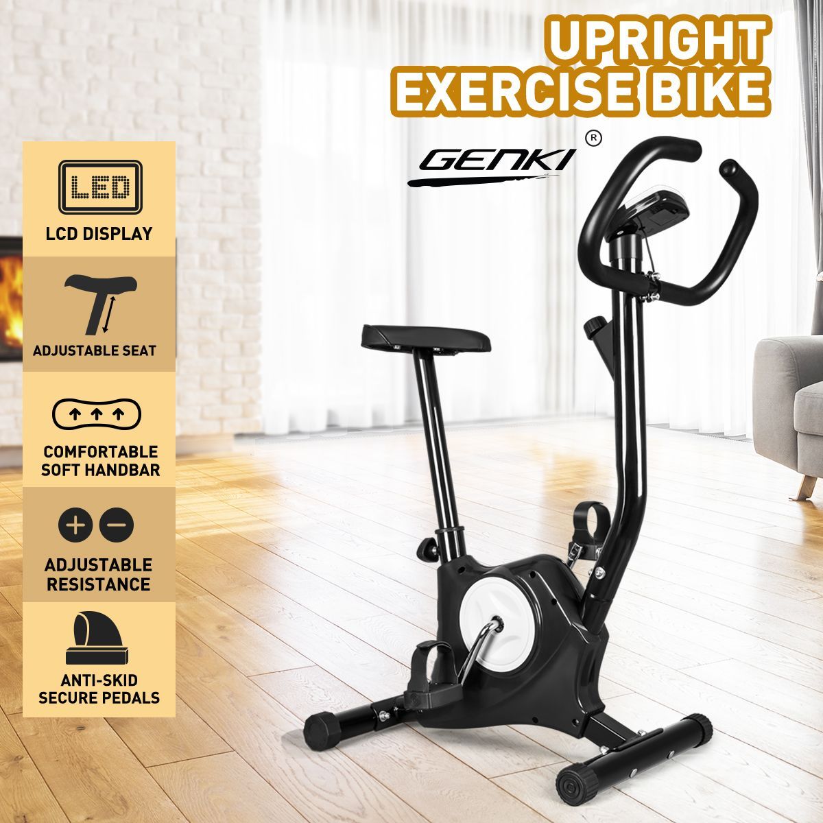 New Genki Belt Bike Excercise Bike Cardio Equipment Upright Spin Bike Black