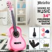 Melodic 34 Inch Kids Acoustic Guitar 6 Strings Tuner Cutaway Wooden Kids Gift Pink