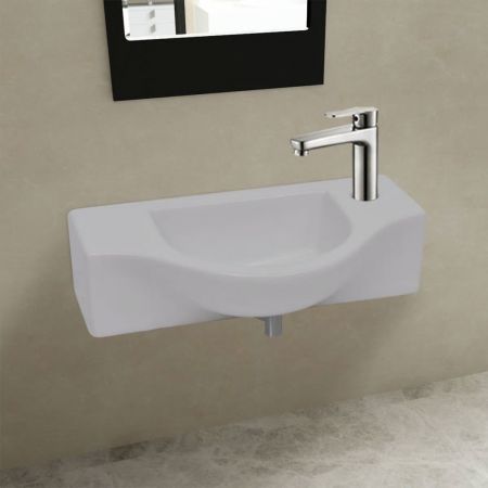 Ceramic Bathroom Sink Basin with Faucet Hole White Ceramic Bathroom Sink Basin with Faucet Hole White