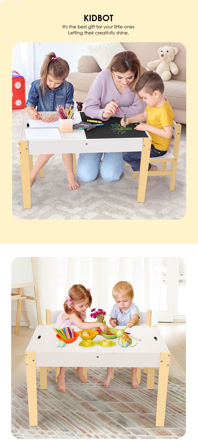 Kidbot multifunctional kids table and chairs set chalkboard toys play best sale storage desk