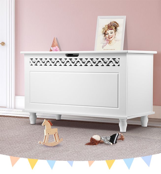 Kidbot Ottoman Kids Wooden Storage Toy Box Chest Large Bench with Lid