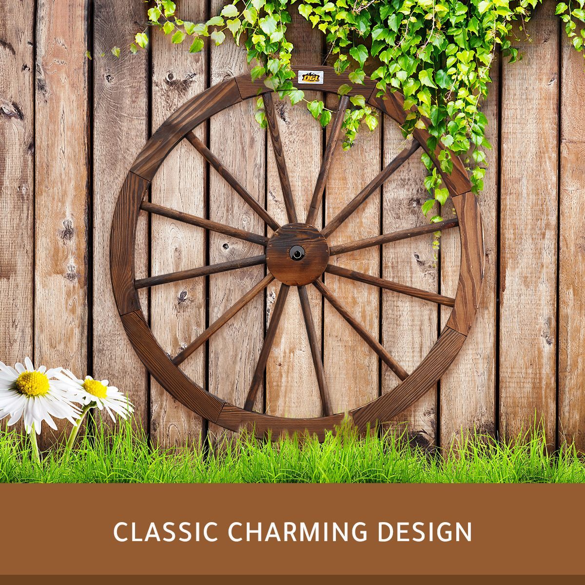 Wooden Wagon Wheel Outdoor Decoration Garden Ornaments 30" Timber