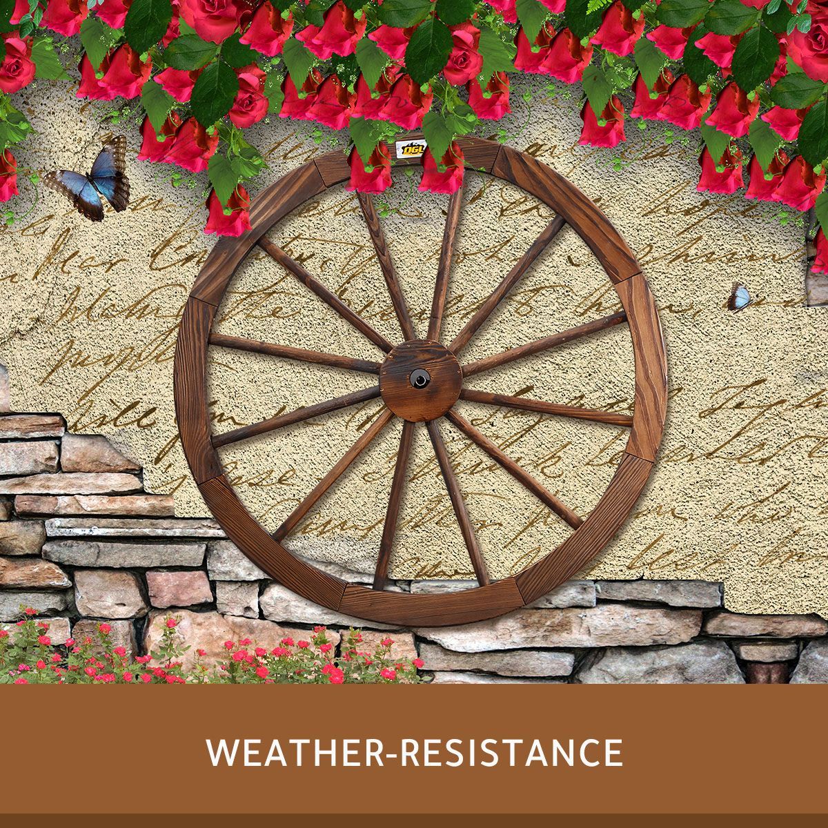 Wooden Wagon Wheel Outdoor Decoration Garden Ornaments 30" Timber