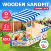 Wooden Boat Sandbox with Canopy Kids Sandpit Toys 