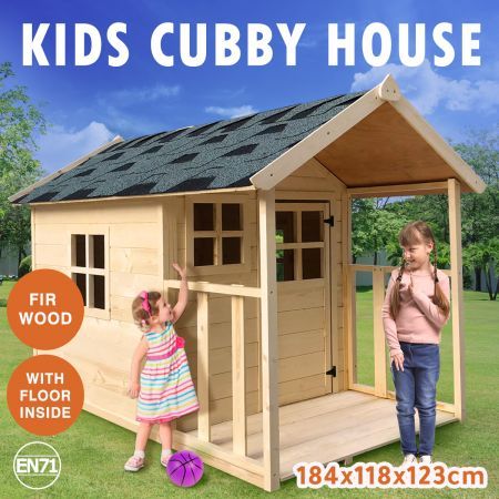 Wooden Cubby House for Kids Outdoor Playhouse with Flooring