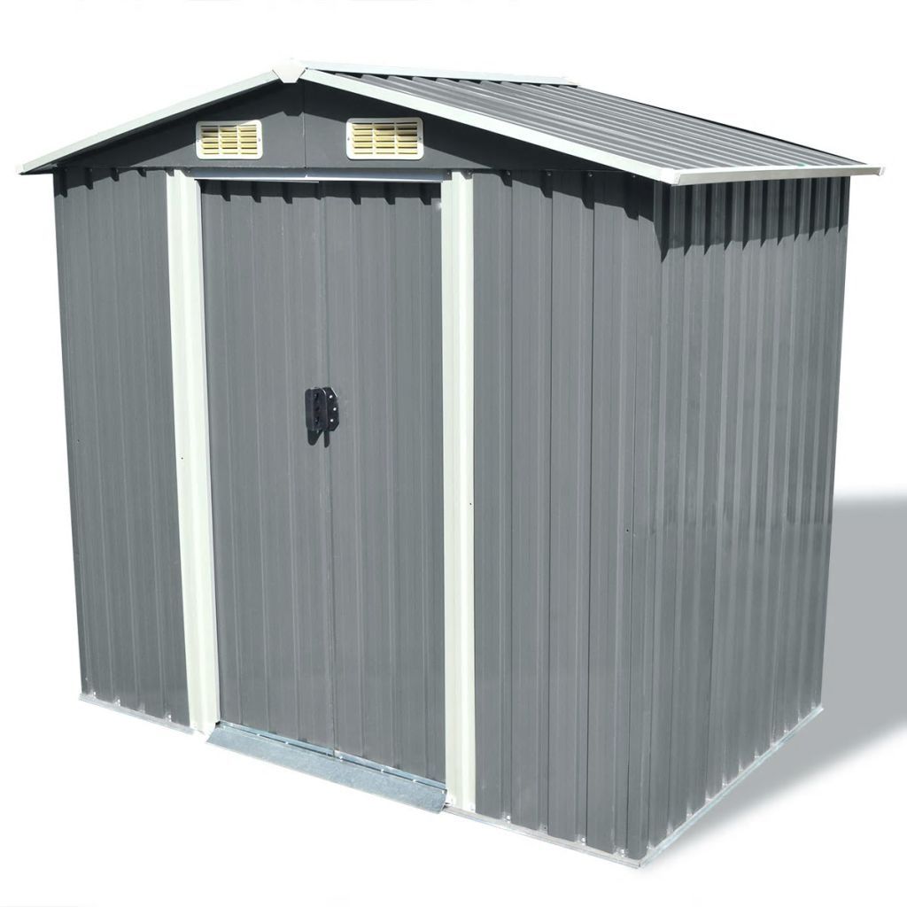 Garden Storage Shed Grey Metal 204x132x186 cm