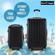 2Pc Hard Shell Luggage Suitcase Set-Black With TSA Lock