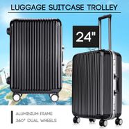 24" Black Lightweight Hard Case Aluminum Luggage Suitcase with Wheels