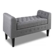 Multi-Functional Linen Fabric Tufted Storage Ottoman Bench with Armrests - Grey