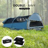 Deluxe Outdoor Camping Canvas Swag Aluminium Poles Tent Double - Navy Blue