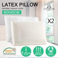 2 x Natural Latex Foam Pillow w/ Plush Velour Cotton Zip Cover