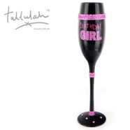 Tallulah Black Champagne Flute Wine Glass Birthday Girl - Hand Painted Diamante Design Glassware