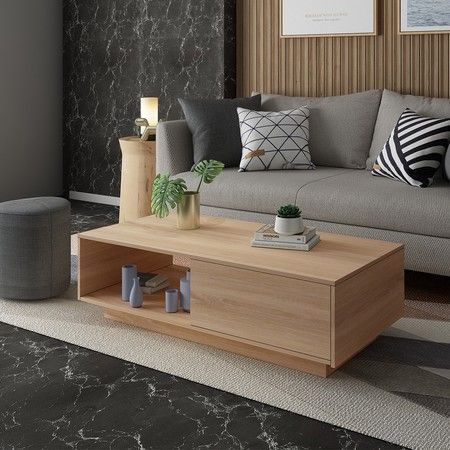 Square Wooden Coffee Table Living Room, Oak Square Coffee Table With Storage