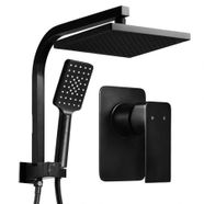 WELS Square 8 inch Rain Shower Head & Mixer Set Bathroom Handheld Spray Bracket Rail Mat Black