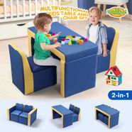 Kidbot 2in1 Kids Sofa 3 Piece Table and Chair Set Children Play Activity Furniture with Storage Space Blue